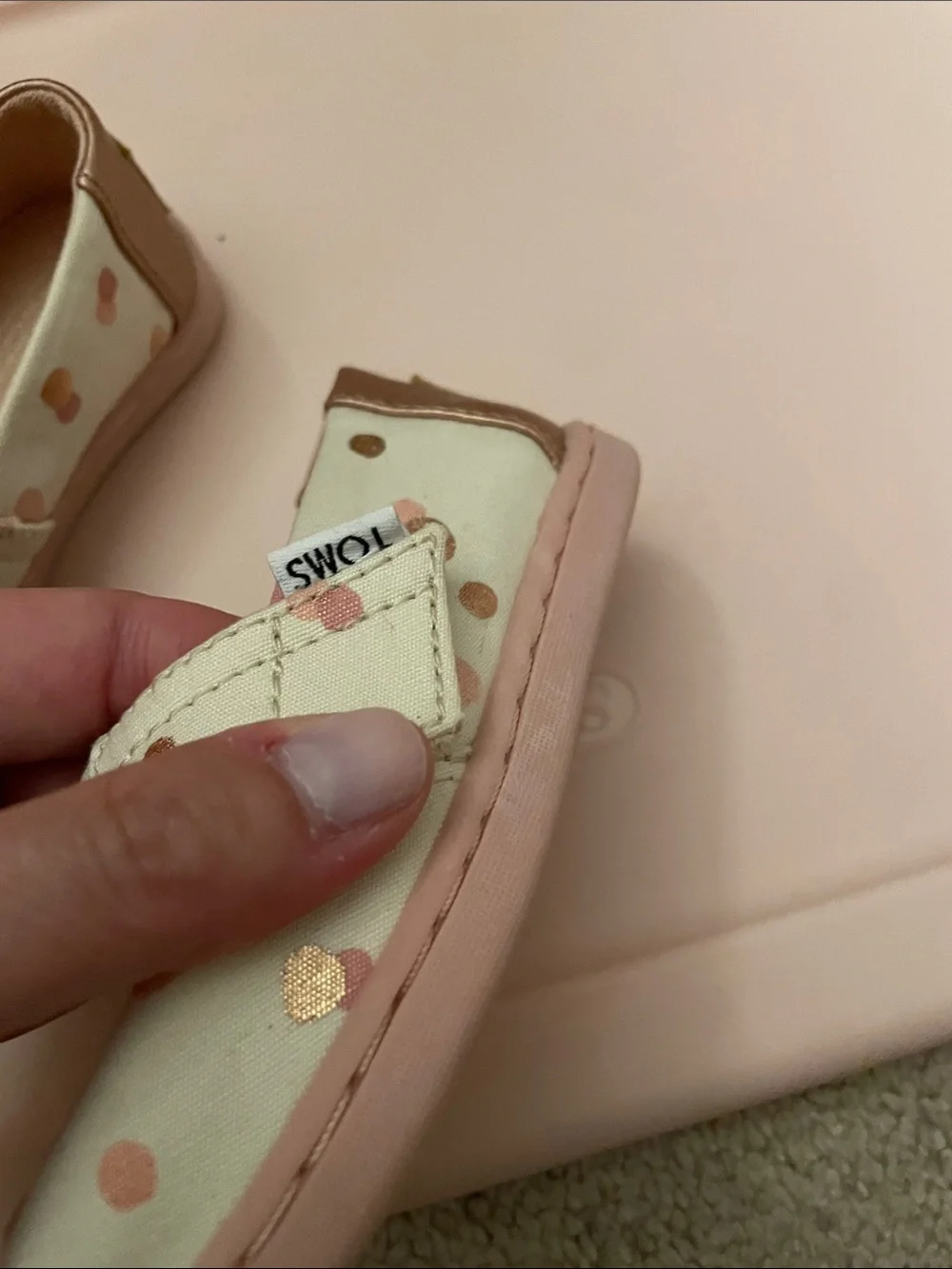 Toms Baby Slip-On Canvas Shoes in Cream with Pink & Gold Dots